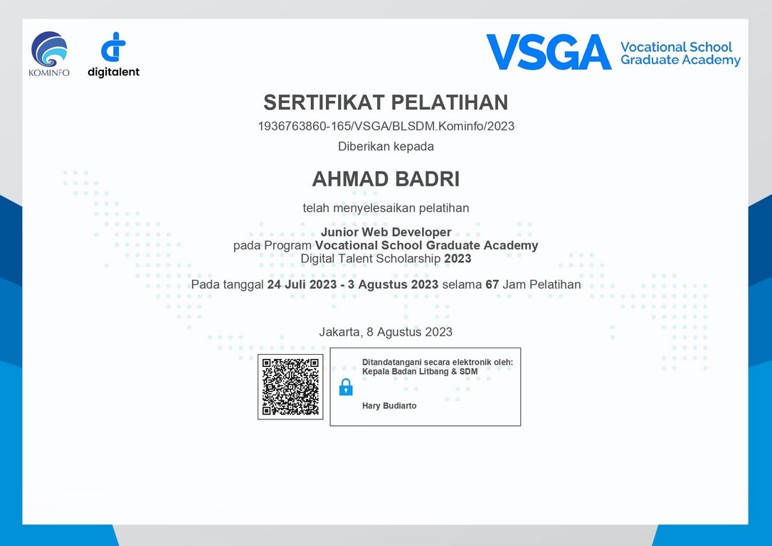 Kominfo VSGA Certificate